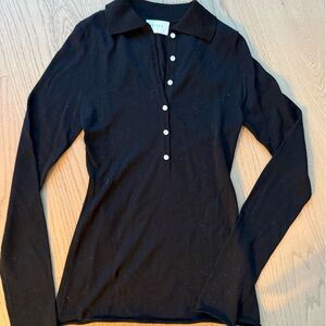 DISSH Black Merino Polo Knit Top